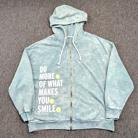 Grayson Threads SmileyWorld Y2K Zip Hoodie L Blue Acid Wash Graphic Streetwear — photo 2